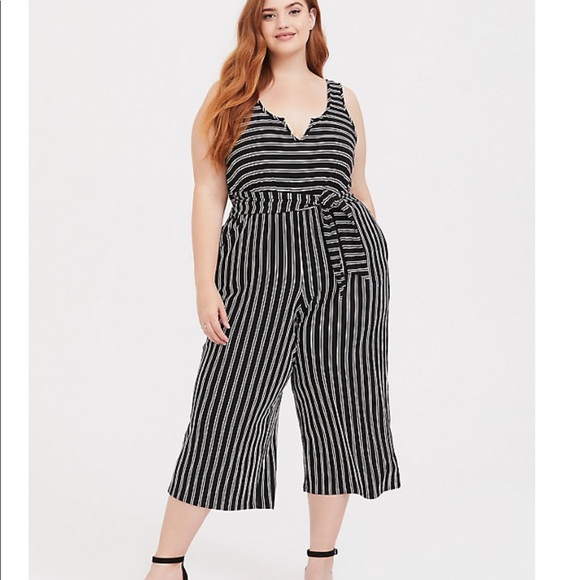 NWT Black & White Striped Rib Culottes Jumpsuit - Picture 7 of 7
